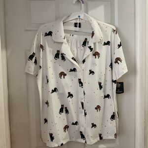 Playful Cat Print Short Sleeve Shirt
